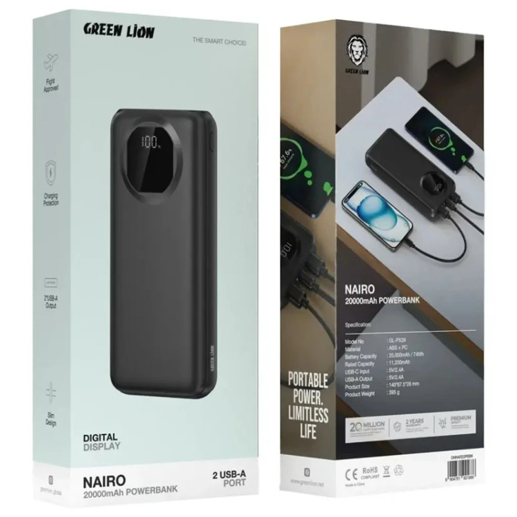 پاور بانک گرین لاین Nairo GL-PX39 GNNAR20PB 12W ظرفیت 20000 میلی آمپر